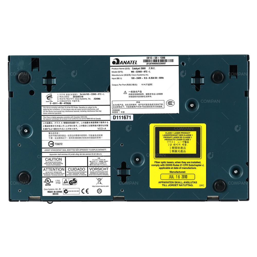 Cisco WS-C2960-8TC-L 8x RJ-45 100Mb 1x Combo RJ-45 / SFP 1Gb - Ethernet Switch